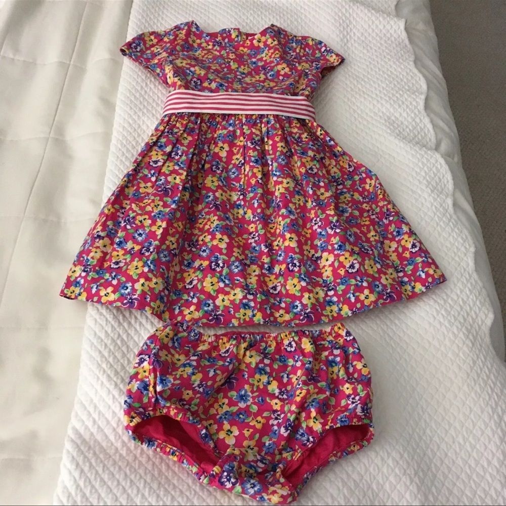 Ralph Lauren infant girls' pink flowered dress and bloomer set in size 18 months
